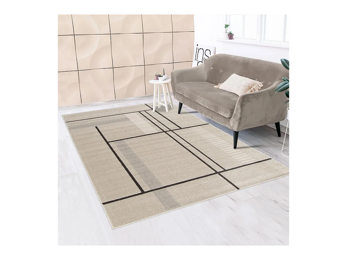 tapis salle à manger 160x230 tissé marron et beige motif géométrique