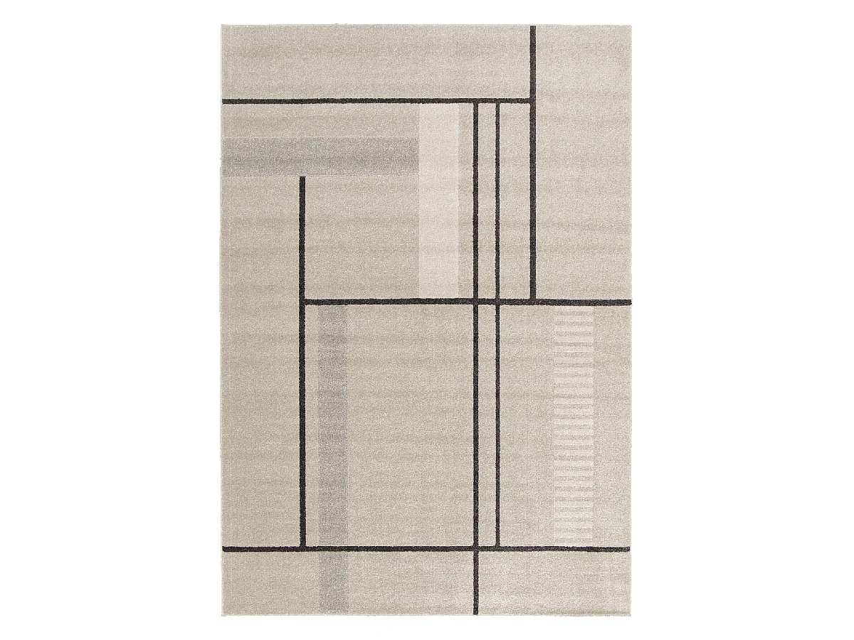 tapis salle à manger 160x230 tissé marron et beige motif géométrique