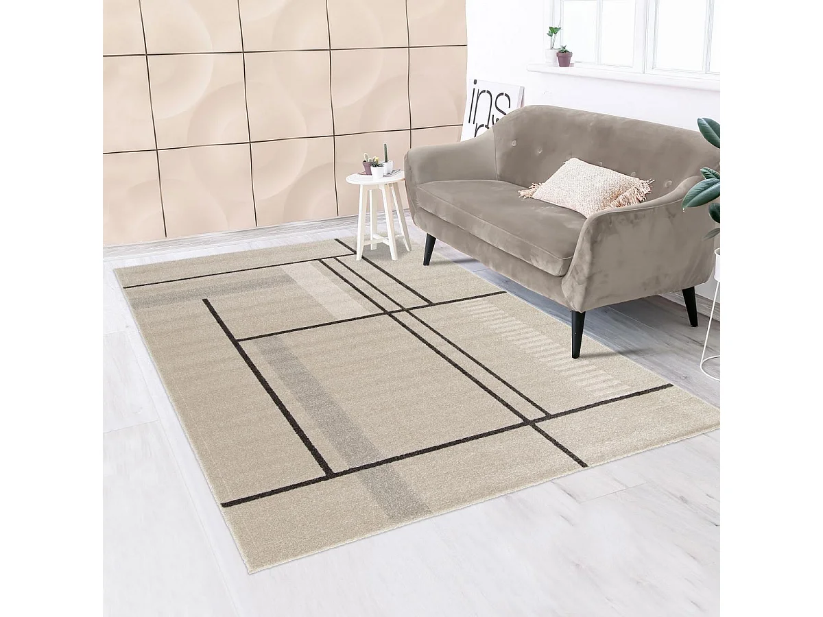 tapis salle à manger 160x230 tissé marron et beige motif géométrique