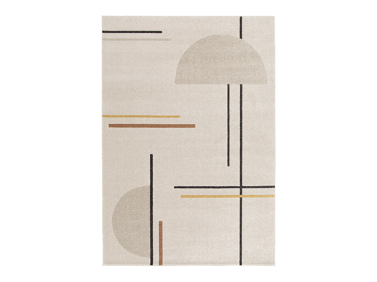 tapis salle à manger 160x230 tissé beige et jaune motif géométrique