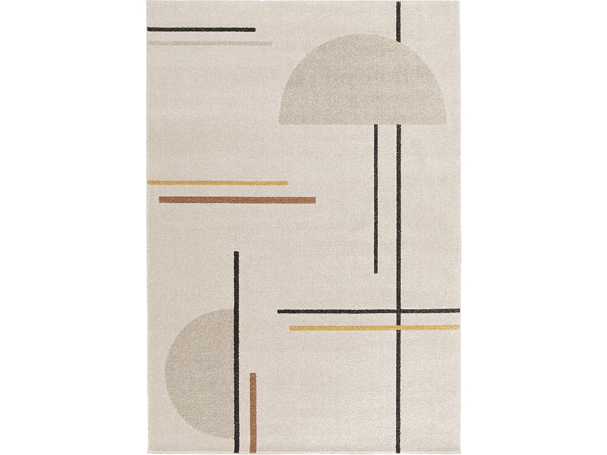 tapis salle à manger 160x230 tissé beige et jaune motif géométrique