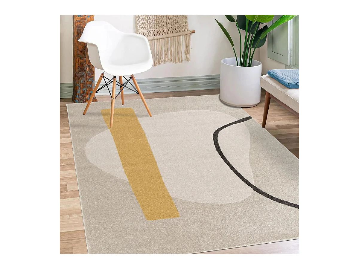 tapis salon 200x290 tissé beige et jaune rectangle motif abstrait CONTETRE
