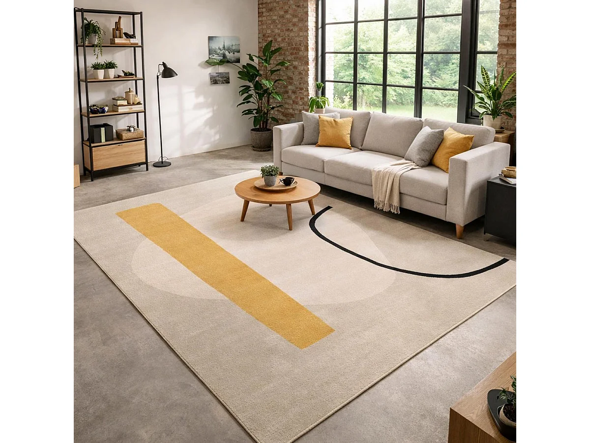 tappeto da soggiorno 200x290 intrecciato rettangolo beige e giallo disegno astratto CONTETRE