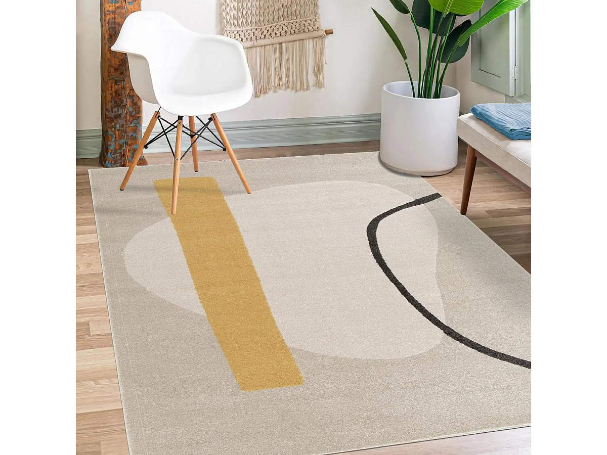 tapis salon 160x230 tissé beige et jaune rectangle motif abstrait CONTETRE