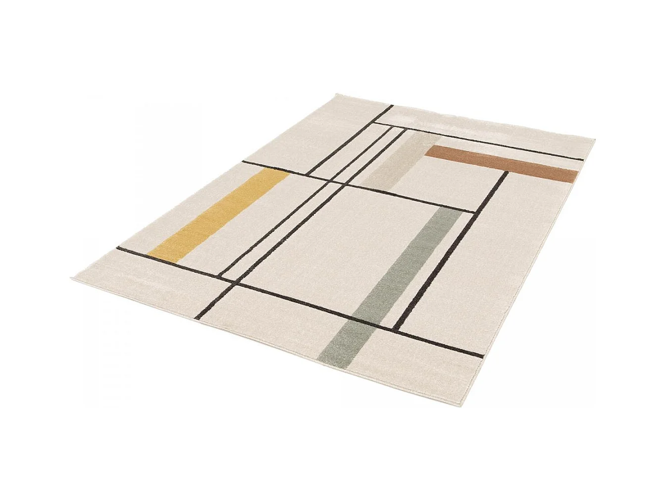 tapis salon 200x290 tissé beige et jaune rectangle motif géométrique CONTEMREC