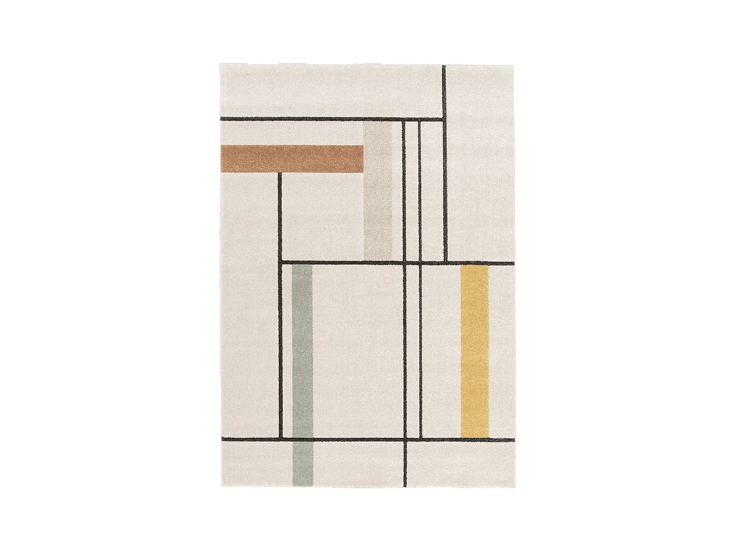 tapis salon 200x290 tissé beige et jaune rectangle motif géométrique CONTEMREC