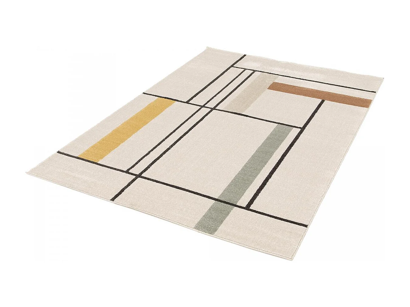 tapis salon 200x290 tissé beige et jaune rectangle motif géométrique CONTEMREC