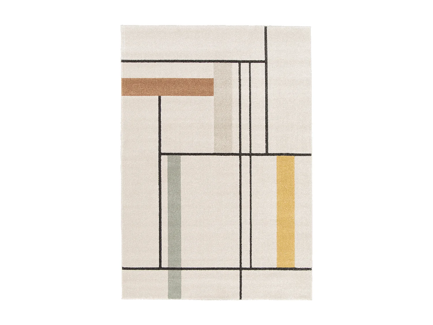 tapis salon 200x290 tissé beige et jaune rectangle motif géométrique CONTEMREC