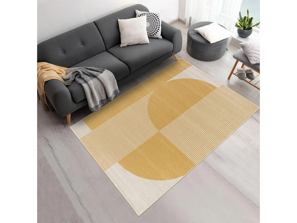 tapis salon 200x290 tissé beige et jaune rectangle motif géométrique CONTUNI