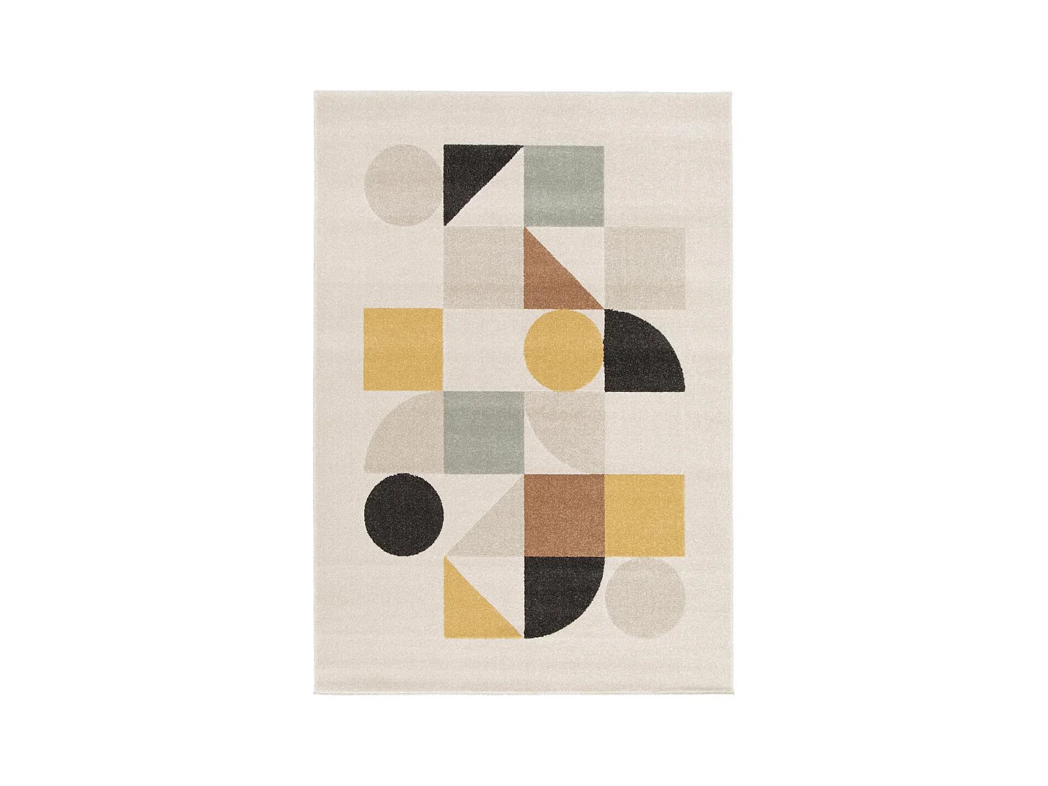 tapis chambre 120x170 tissé beige et jaune rectangle motif géométrique