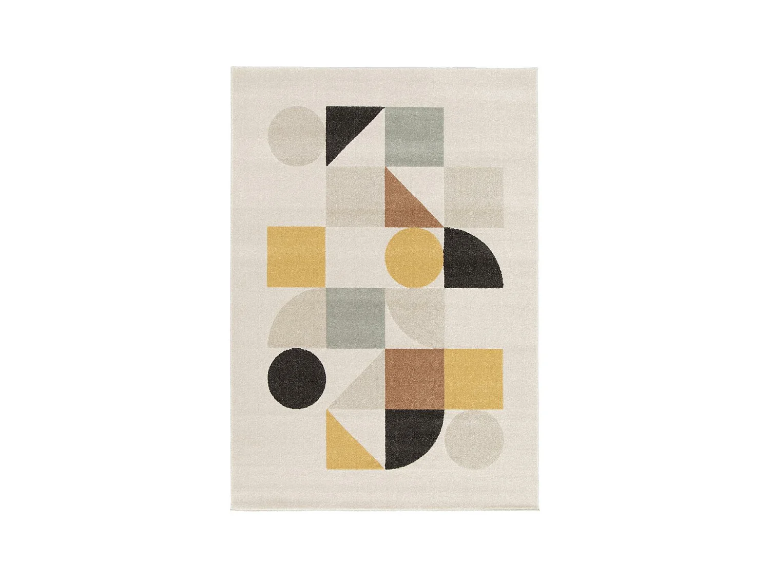 tapis chambre 120x170 tissé beige et jaune rectangle motif géométrique