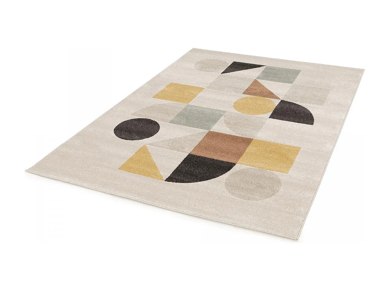 tapis chambre 120x170 tissé beige et jaune rectangle motif géométrique