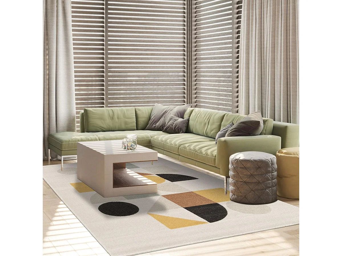 tapis chambre 120x170 tissé beige et jaune rectangle motif géométrique