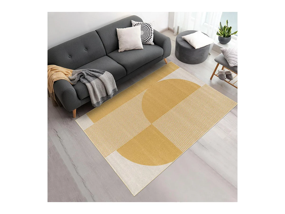 tapis salon 160x230 tissé beige et jaune rectangle motif géométrique CONTUNI