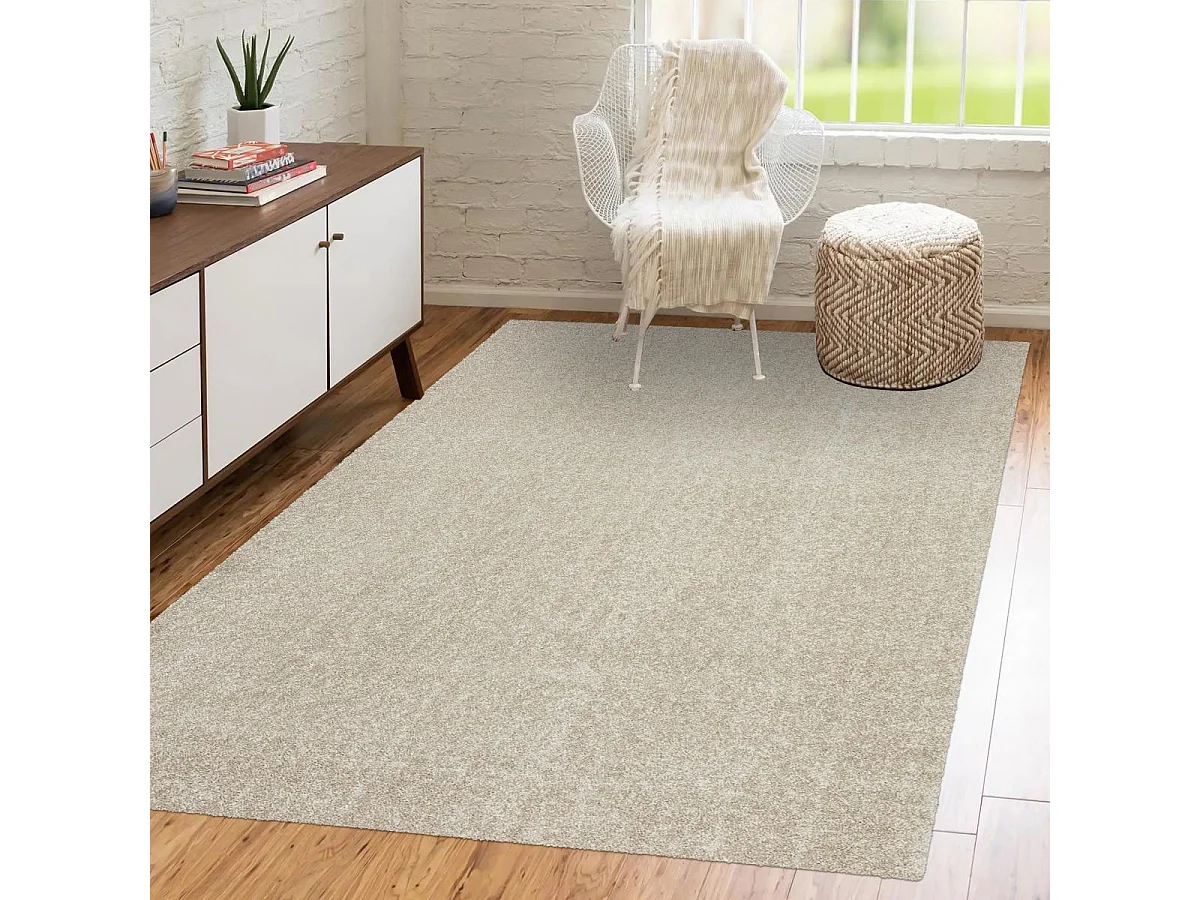 Tapis shaggy 160x230 rectangle tissé beige motif uni TAPITOP