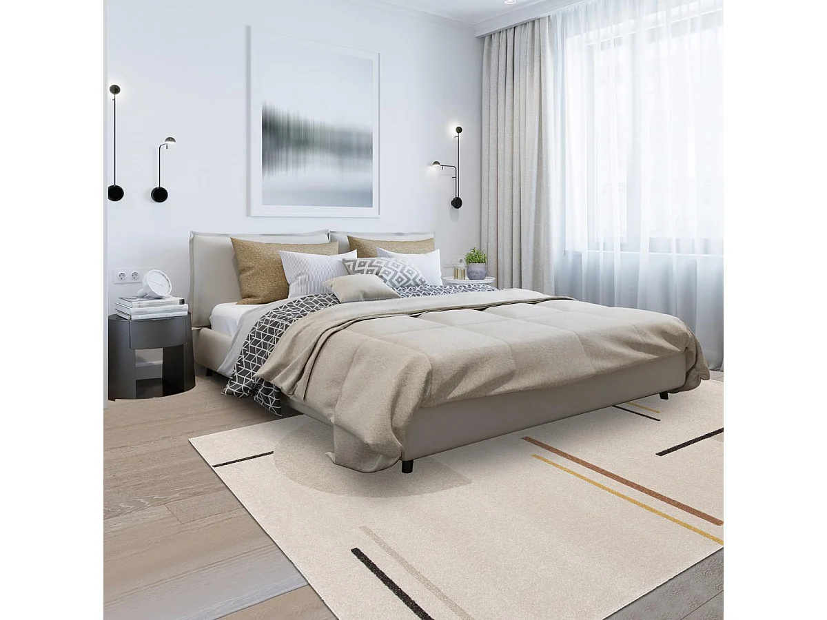 tapis chambre 120x170 tissé beige et jaune rectangle motif géométrique CONTELUNE