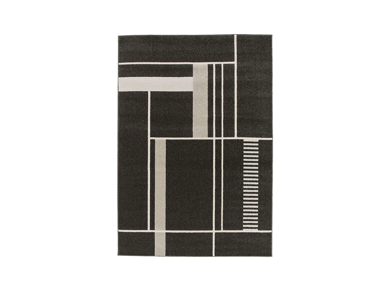 tapis salle à manger 160x230 tissé noir et beige rectangle motif géométrique