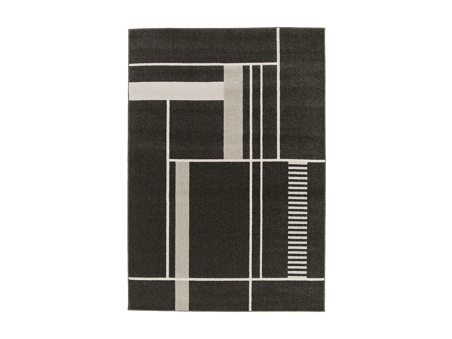 tapis salle à manger 160x230 tissé noir et beige rectangle motif géométrique
