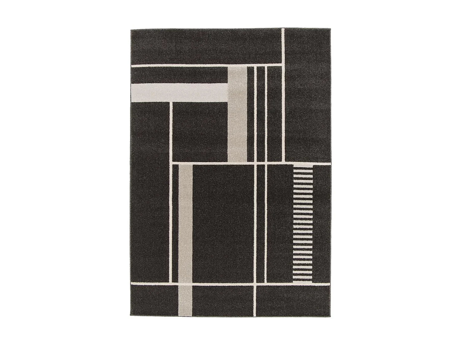tapis salle à manger 160x230 tissé noir et beige rectangle motif géométrique