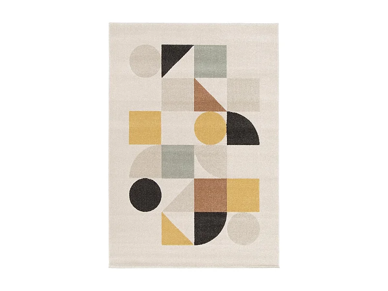 tapis salon 160x230 tissé beige et jaune rectangle motif géométrique CONTEMULTI