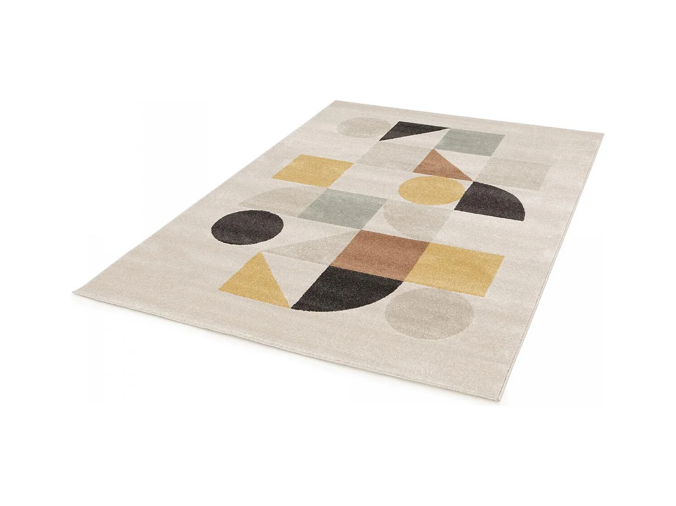 tapis salon 160x230 tissé beige et jaune rectangle motif géométrique CONTEMULTI