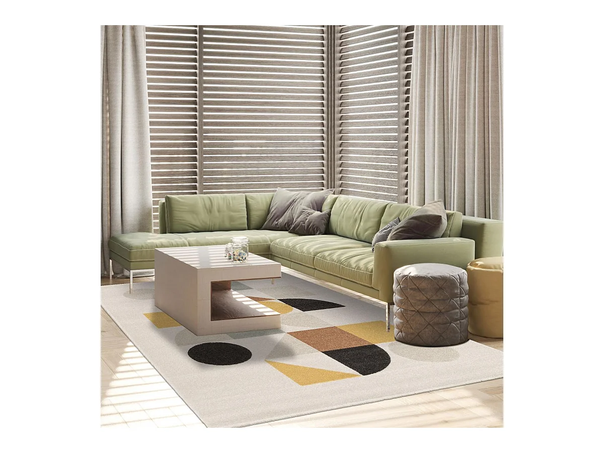 tapis salon 160x230 tissé beige et jaune rectangle motif géométrique CONTEMULTI