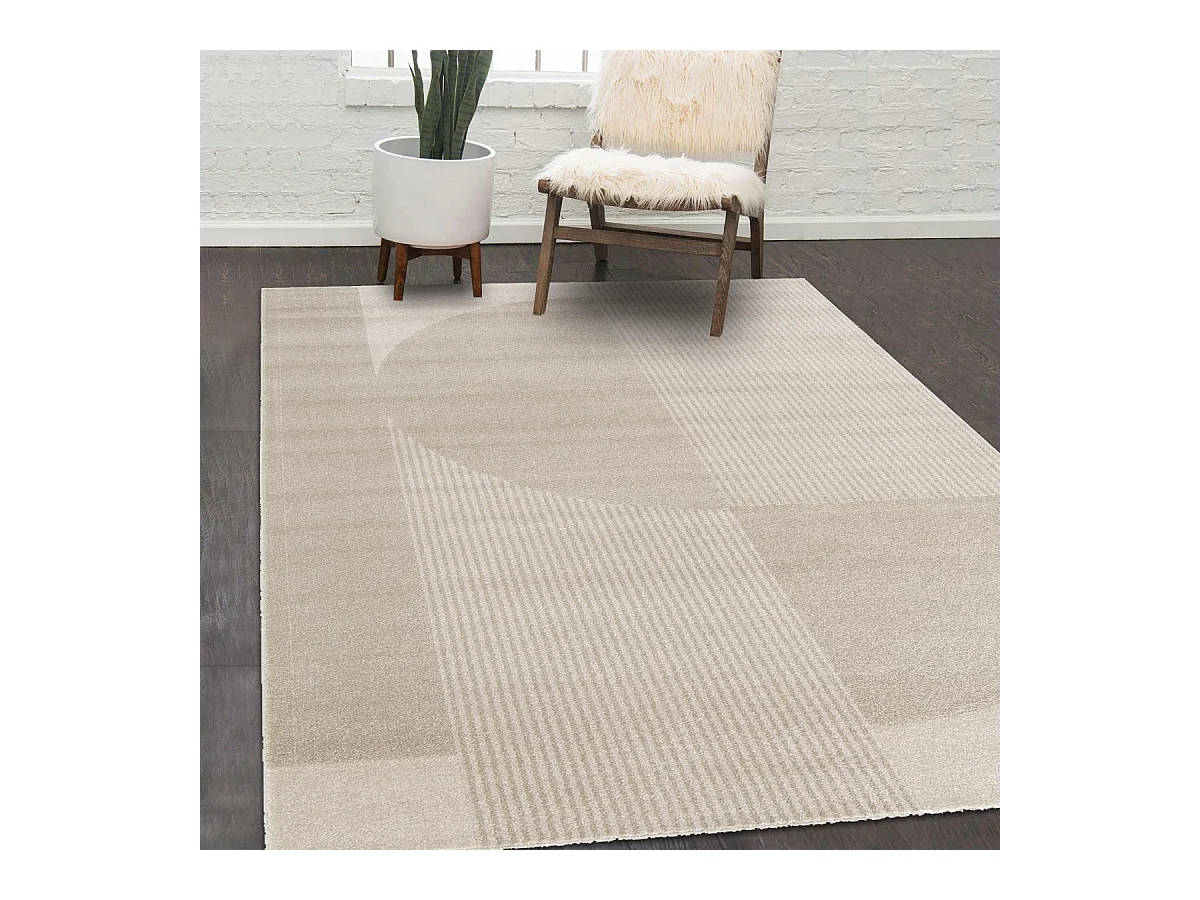 tapis chambre 120x170 tissé beige et marron rectangle motif géométrique CONTUNI