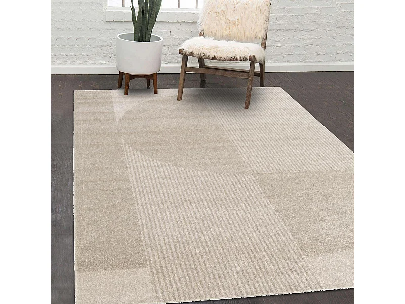 tapis chambre 120x170 tissé beige et marron rectangle motif géométrique CONTUNI