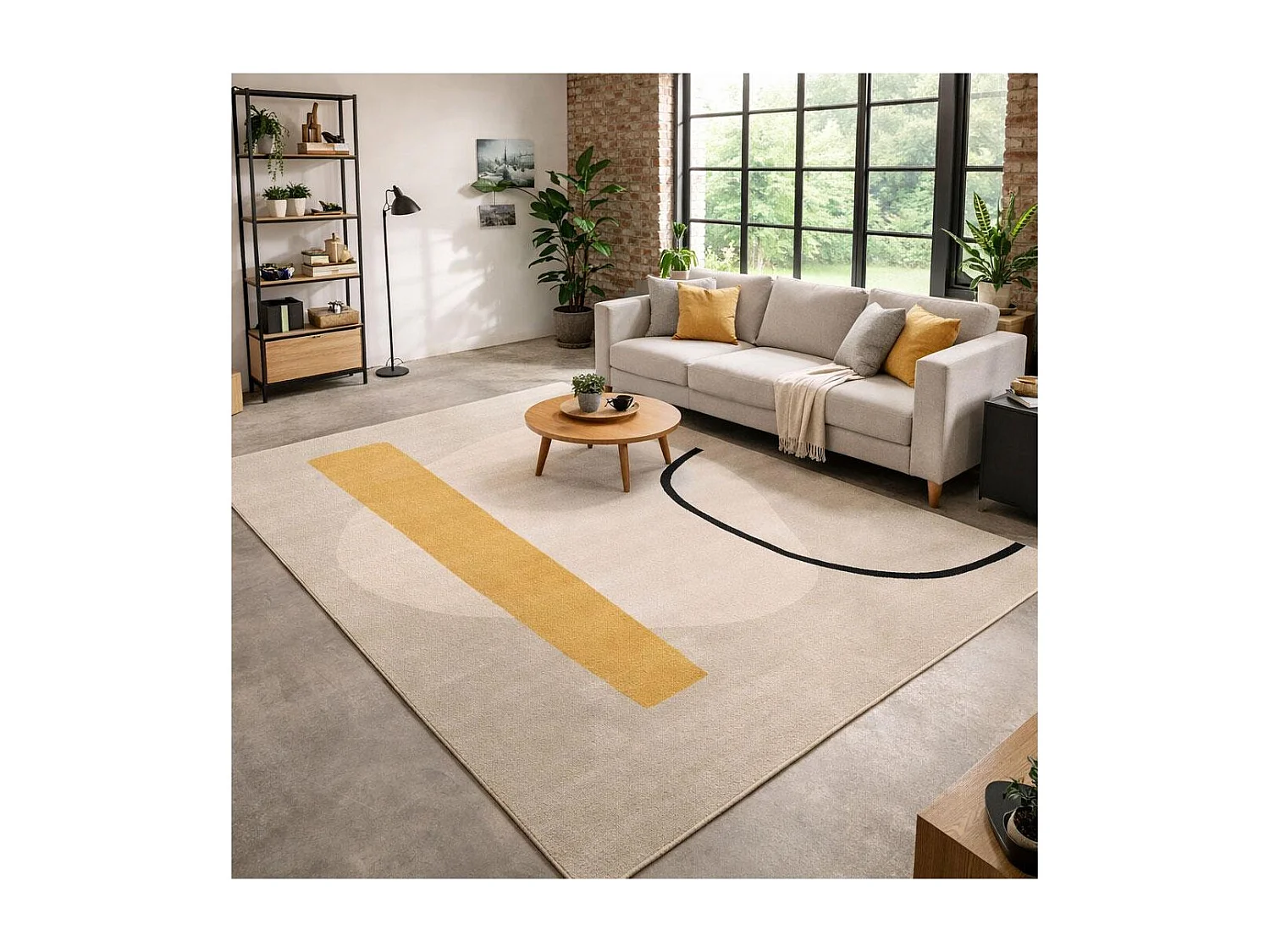 tapis chambre 120x170 tissé beige et jaune rectangle motif abstrait CONTETRE