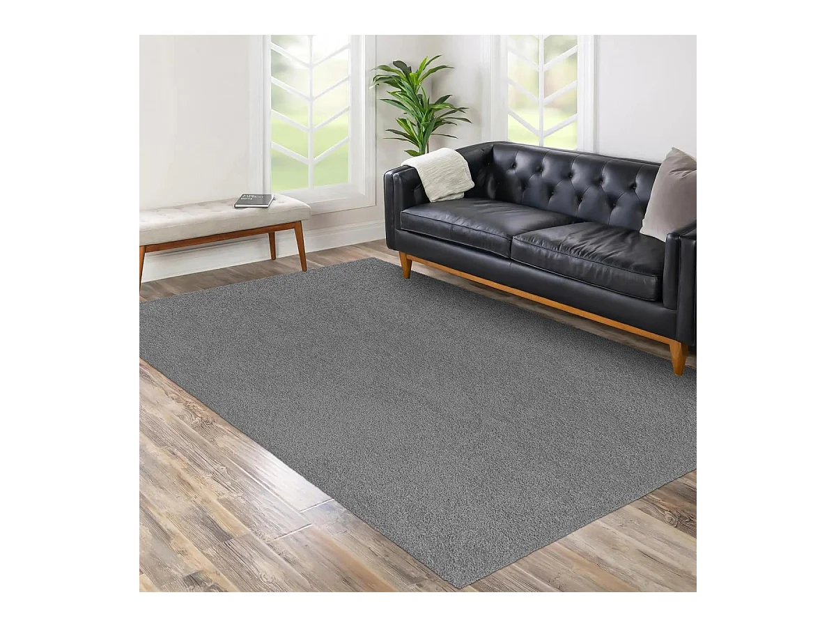 Tapis shaggy 120x170 rectangle tissé gris et blanc motif uni TAPITOP