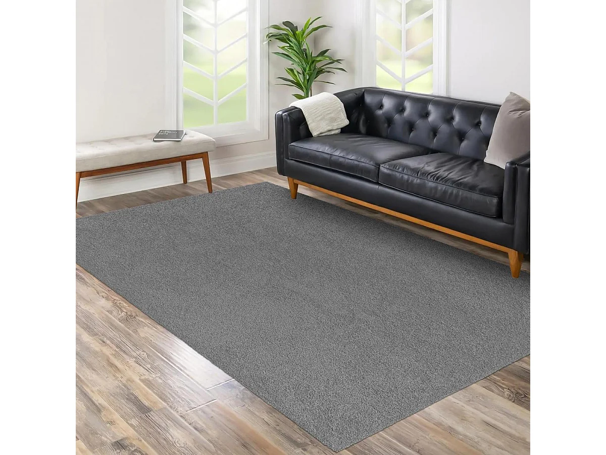 Tapis shaggy 120x170 rectangle tissé gris et blanc motif uni TAPITOP