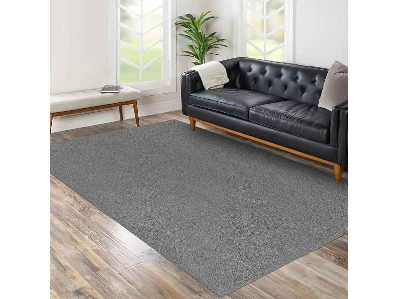 Tapis shaggy 120x170 rectangle tissé gris et blanc motif uni TAPITOP