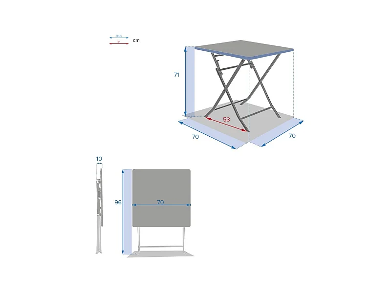 Table carrée pliante Greensboro 2p graphite Hespéride