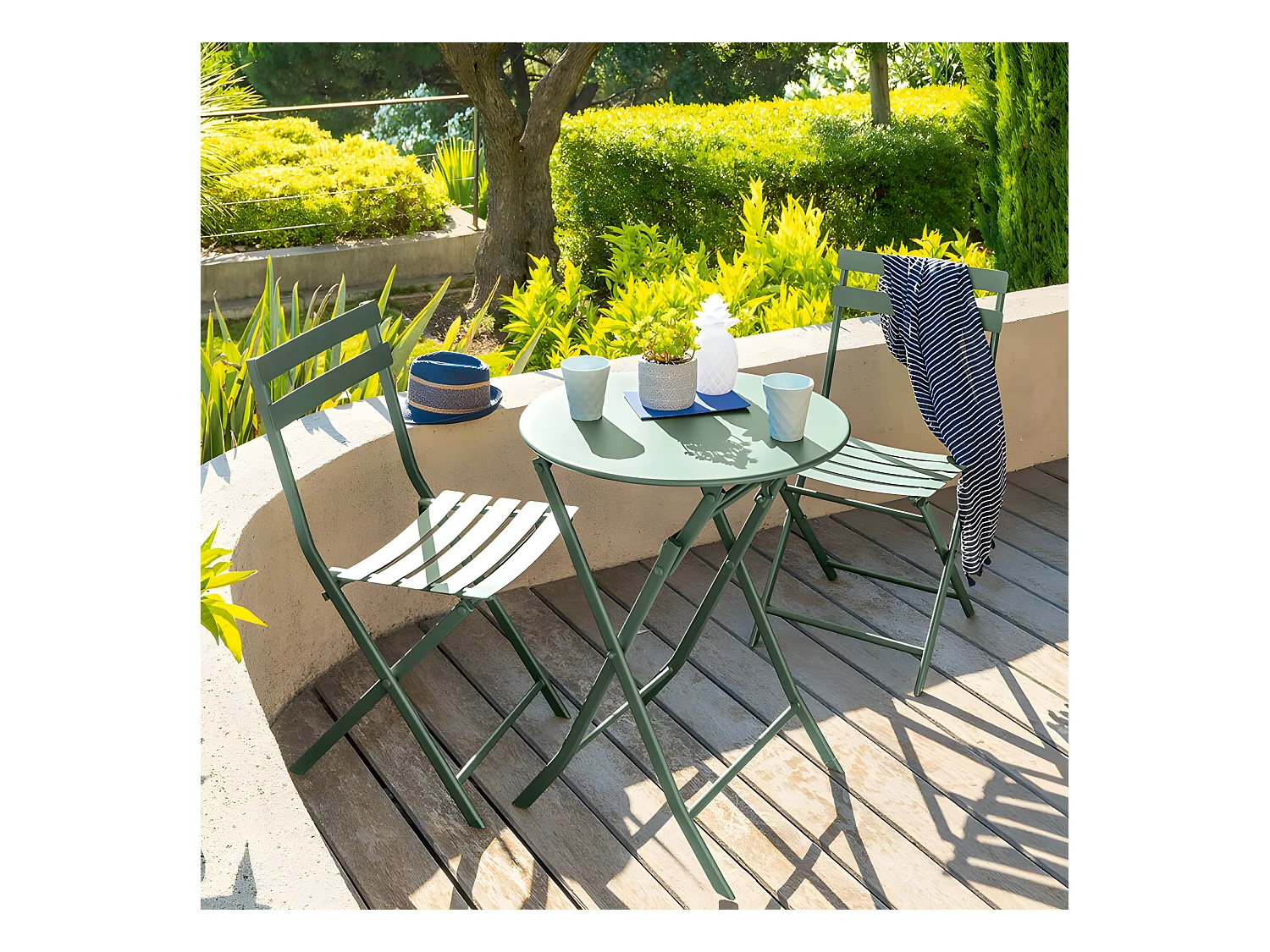 Table ronde pliante Greensboro 2p vert olive Hespéride