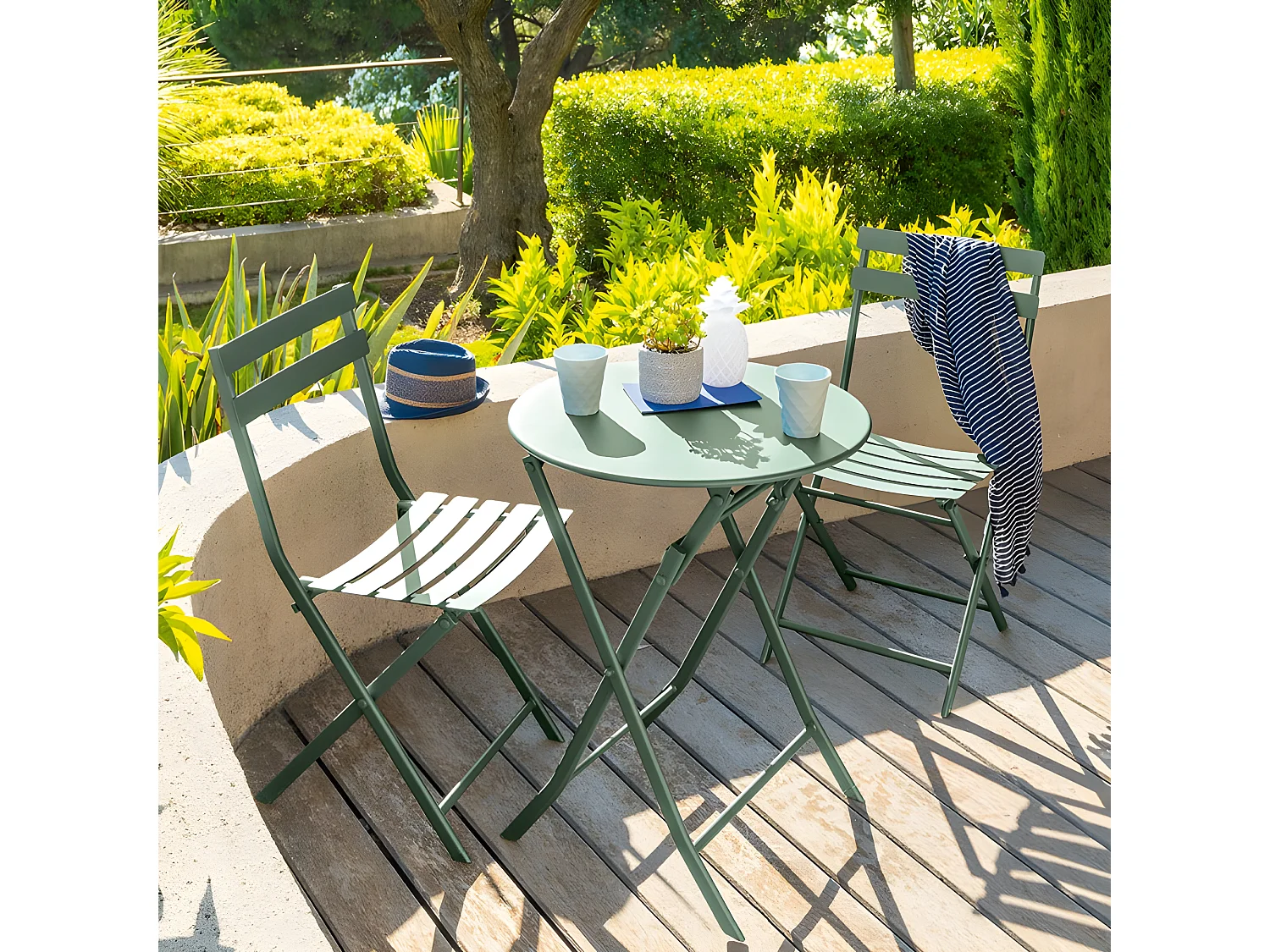 Table ronde pliante Greensboro 2p vert olive Hespéride