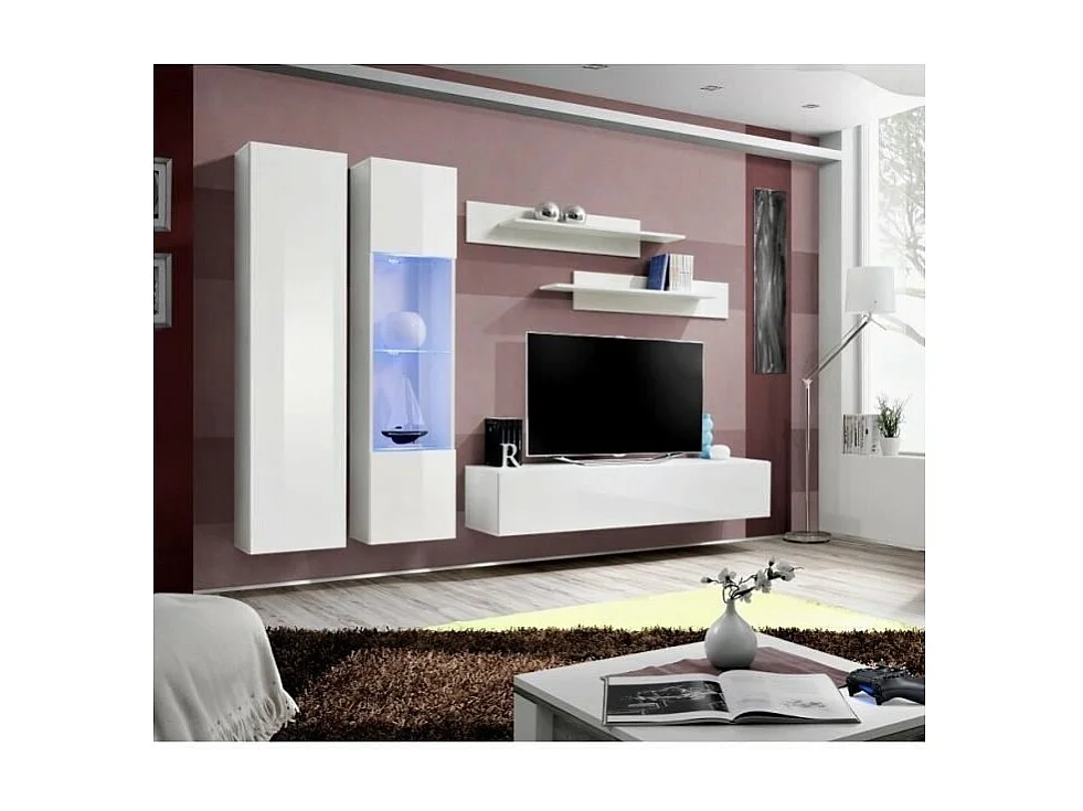 Móvel para TV FLY A5 design, cor branca brilhante + LED. Móvel suspenso moderno e na moda para sua sala de estar.