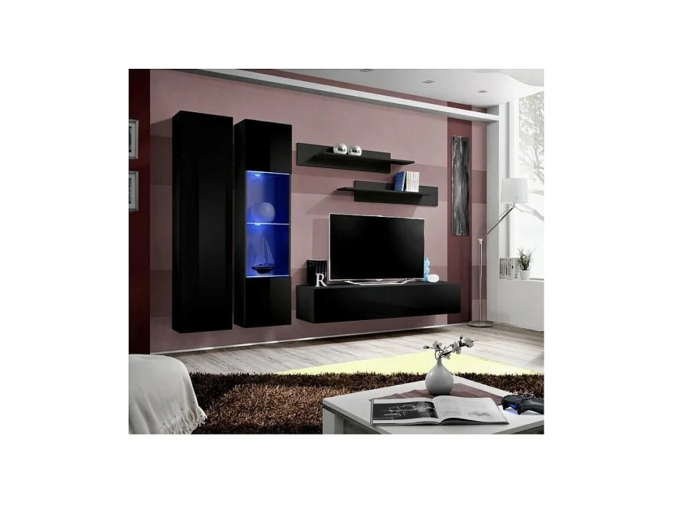 TV-Möbel FLY A5 Design, glänzend schwarz + LED. Modernes und trendiges Hängemöbel für Ihr Wohnzimmer.