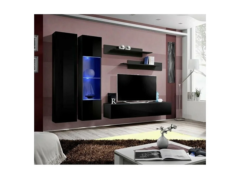 Móvel para TV FLY A5 design, cor preto brilhante + LED. Móvel suspenso moderno e na moda para a sua sala de estar.