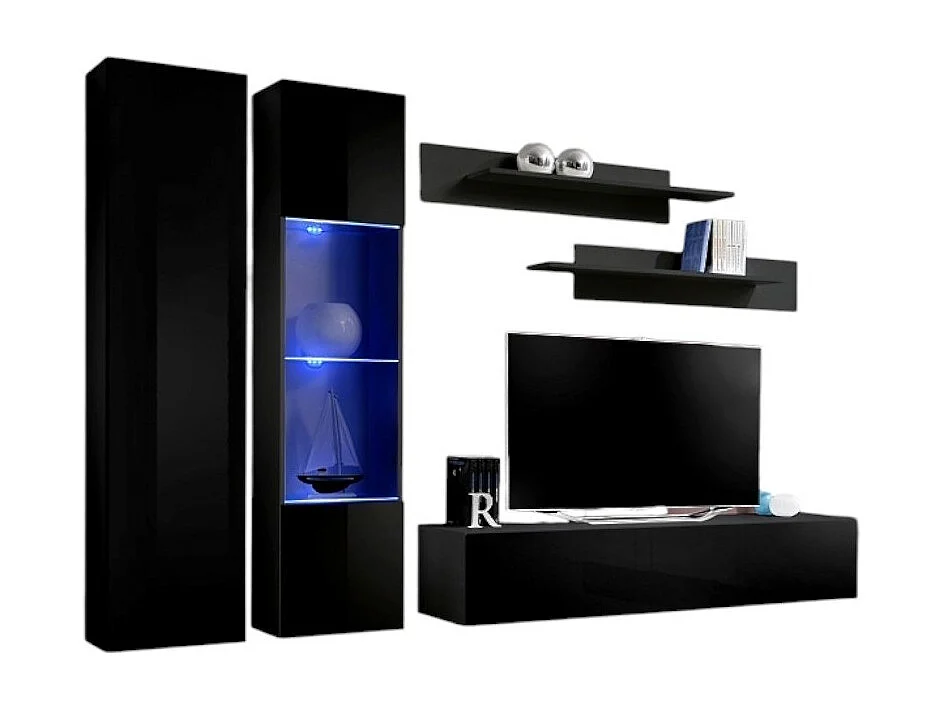 Móvel para TV FLY A5 design, cor preto brilhante + LED. Móvel suspenso moderno e na moda para a sua sala de estar.