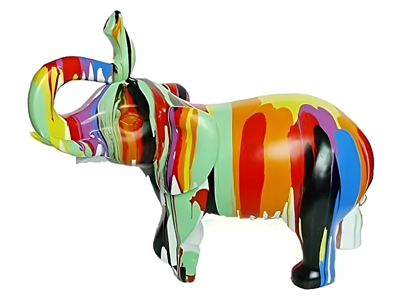 Statue éléphant avec coulures noir et multicolore H51 cm - DUMBO 03