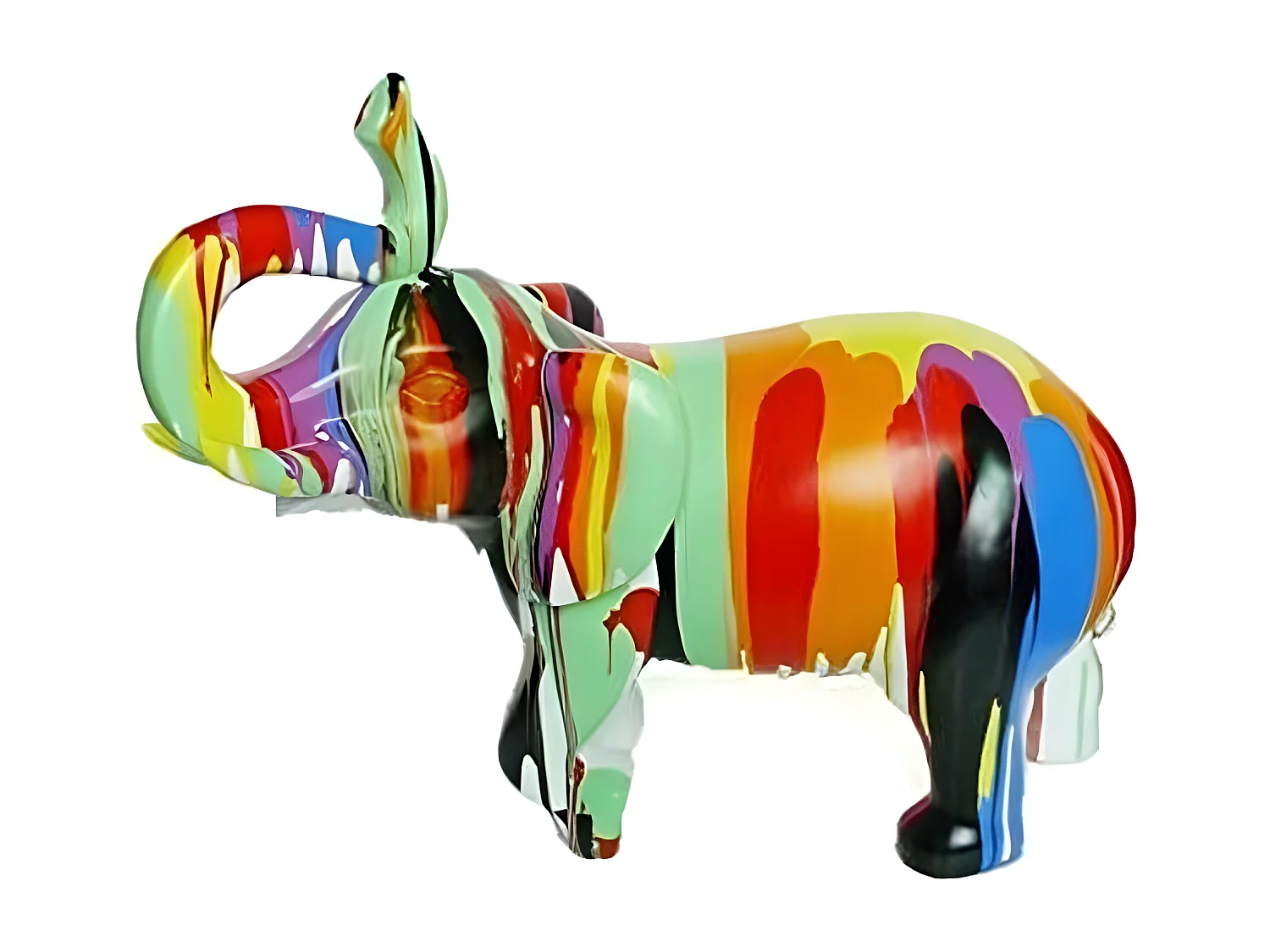 Statue éléphant avec coulures noir et multicolore H51 cm - DUMBO 03