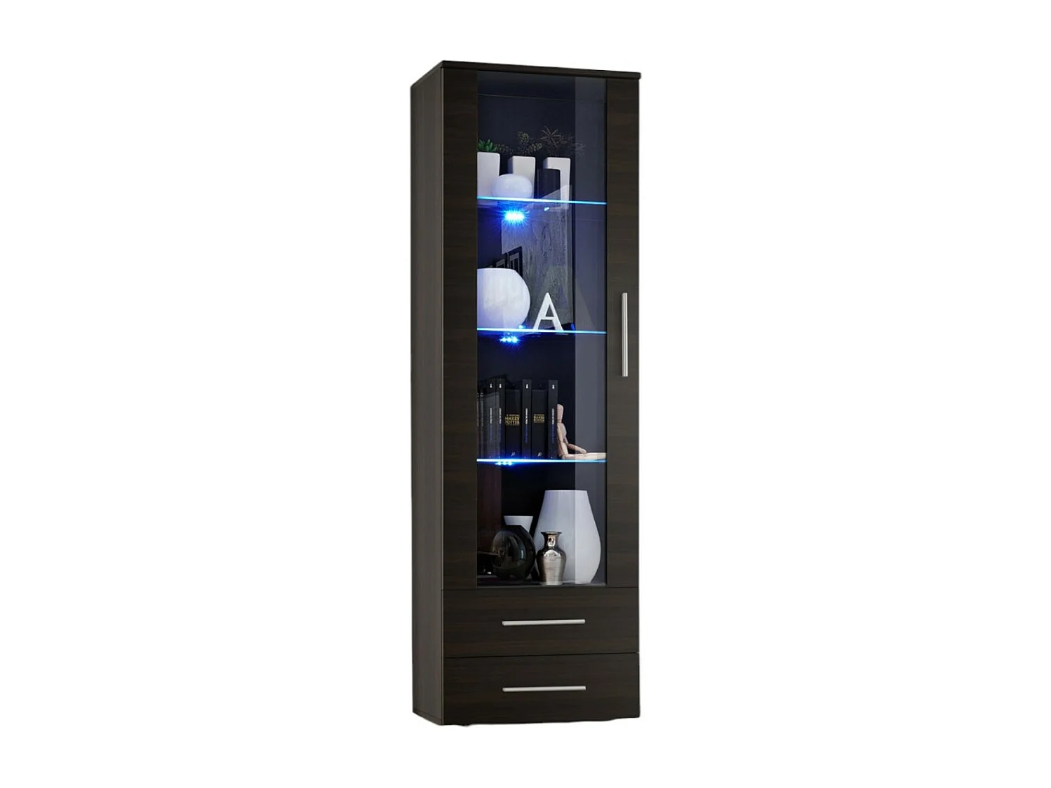 Vitrine NEO I design, coloris wengé + LED. Meuble moderne et tendance pour votre salon.