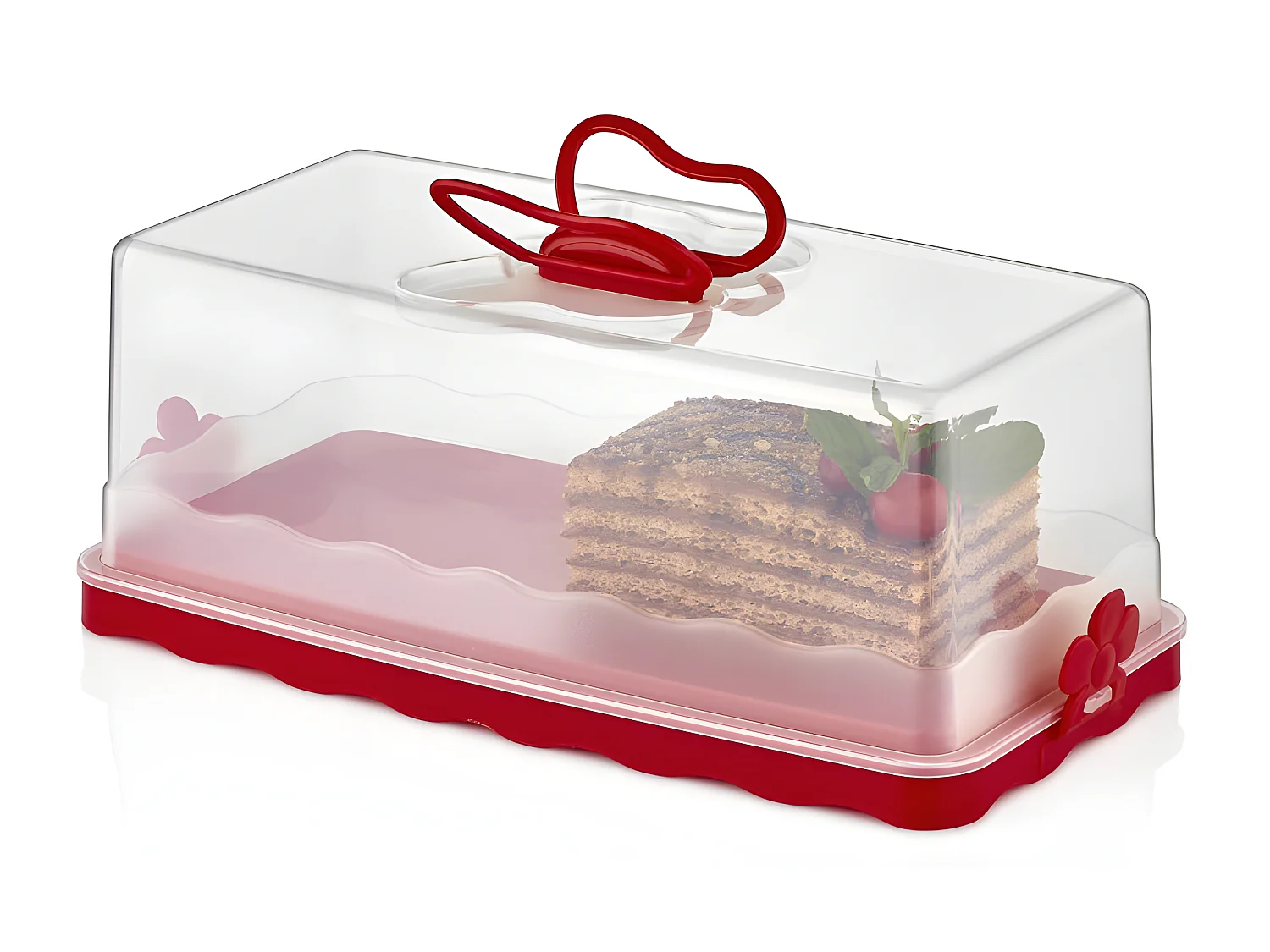 Dôme à gâteau bâton Rouge Herzberg HG-L575 - Belle conception de fleurs et papillons, porte-gâteaux en forme de dôme