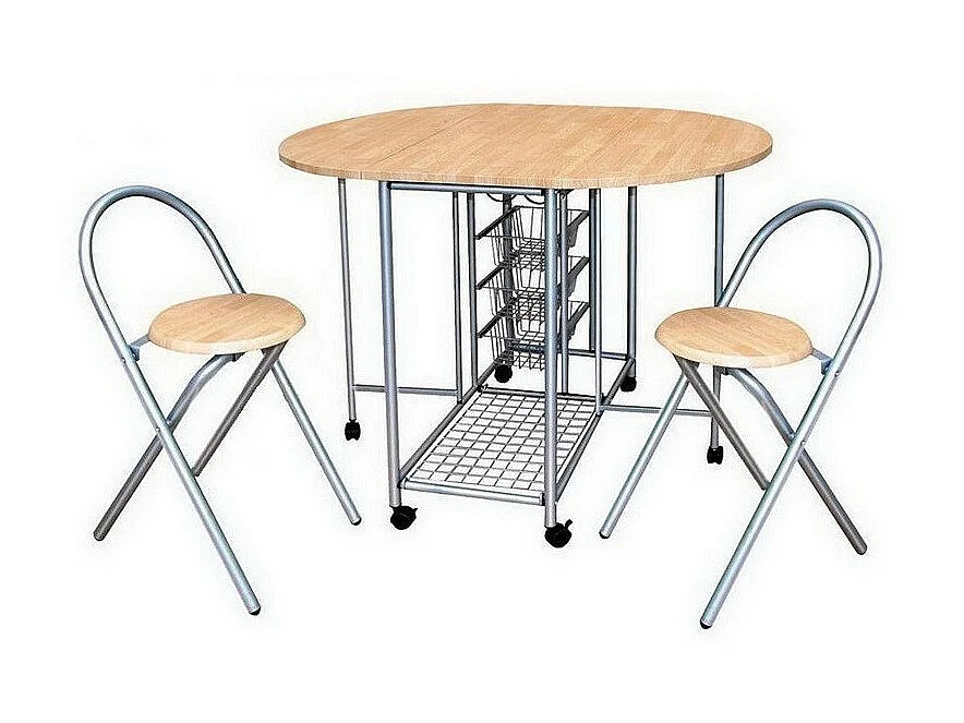 Ensemble pliable table ronde et deux chaises. Collection BETA. Idéal pour les petits espaces.