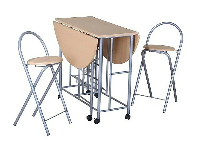 Ensemble pliable table ronde et deux chaises. Collection BETA. Idéal pour les petits espaces.