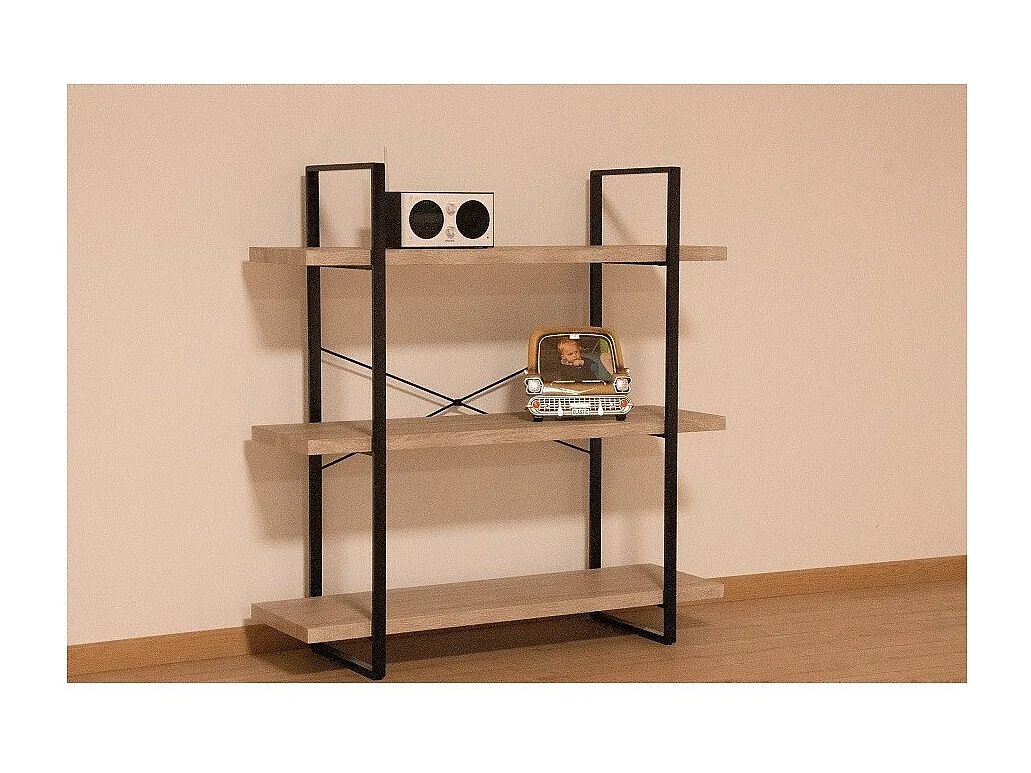 Étagère industrielle SHELVES – 3 niveaux – Bois et métal – Design loft tendance