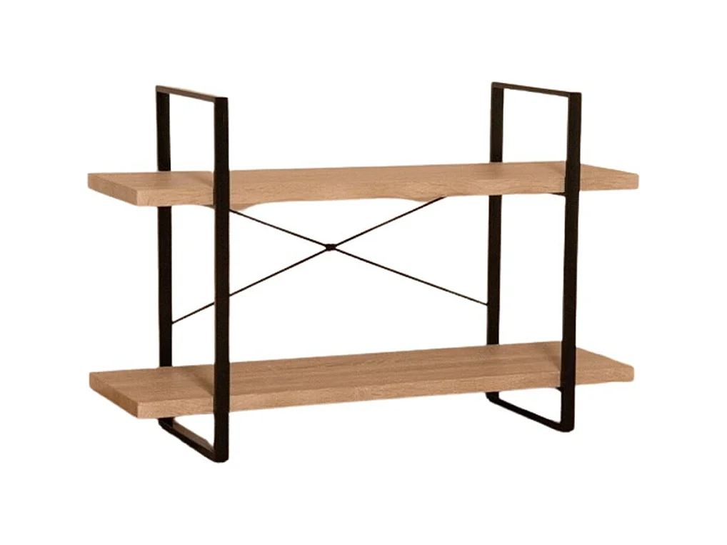 Industriële plank SHELVES - 2 niveaus - Hout en metaal - Trendy loft design