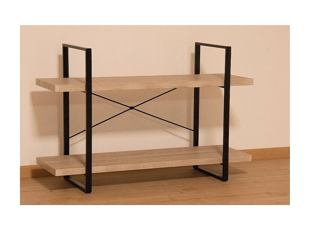 Étagère industrielle SHELVES – 2 niveaux – Bois et métal – Design loft tendance