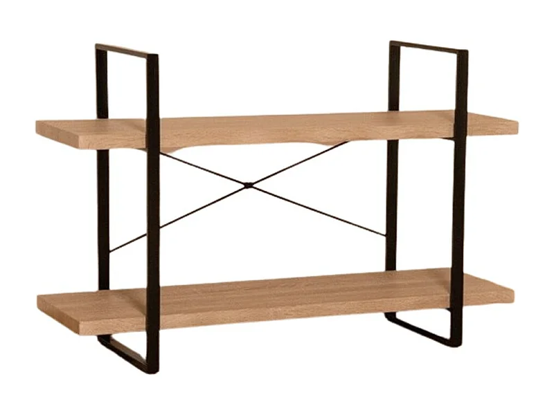 Étagère industrielle SHELVES – 2 niveaux – Bois et métal – Design loft tendance