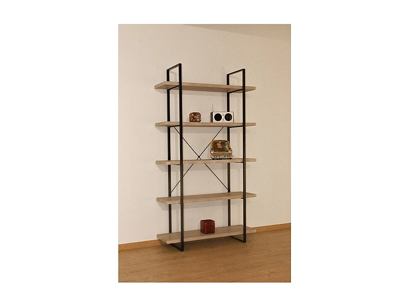Étagère industrielle SHELVES – 5 niveaux – Bois et métal – Design loft tendance